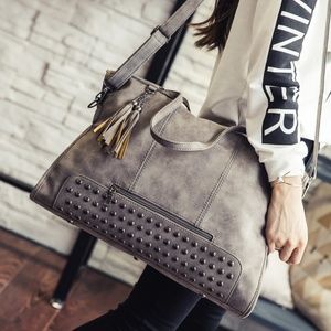 Zenleather Gray Studded Crossbody Bag